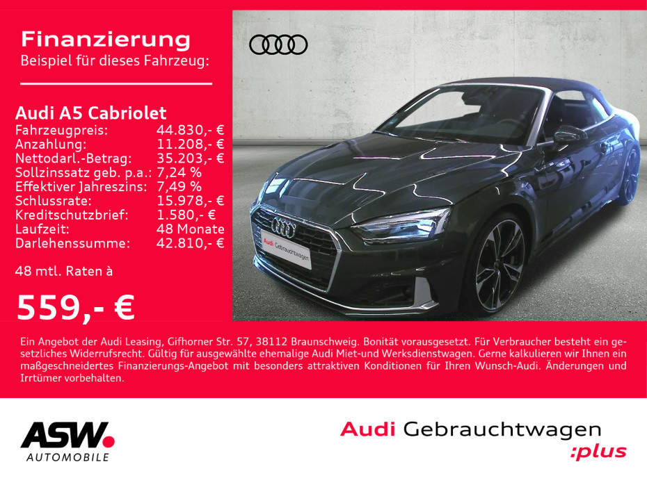 Foto - Audi A5 Cabriolet advanced 35TFSI Navi LED AHK ACC SHZ VC // Sofort Verfügbar