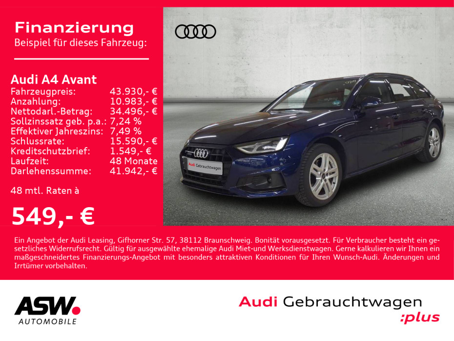 Foto - Audi A4 Avant advanced 40TDI quattro Navi LED RFK ACC VC SHZ // Sofort Verfügbar