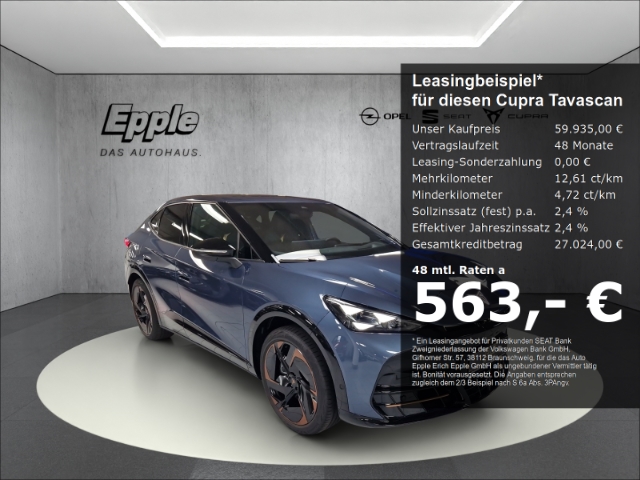 Foto - Cupra Tavascan VZ 4Drive 250 kW (340 PS) 77 kWh Navi HeadUpDisplay TopViewKamera